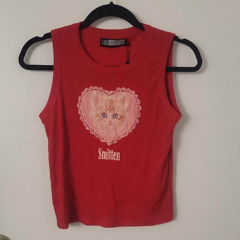 NWT Smitten Kitten Embroidered Heart Cherry Red Tank Top